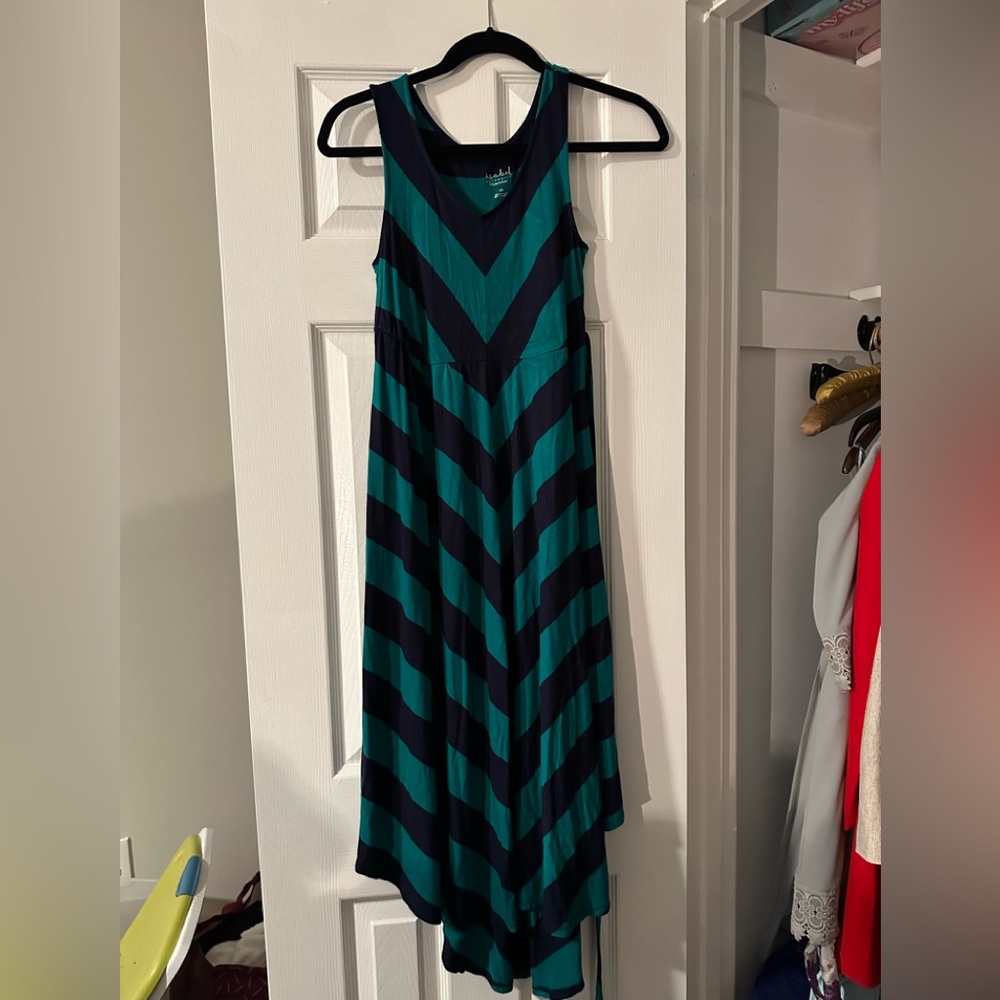 Maternity Striped Teal and Navy Maxi Dress